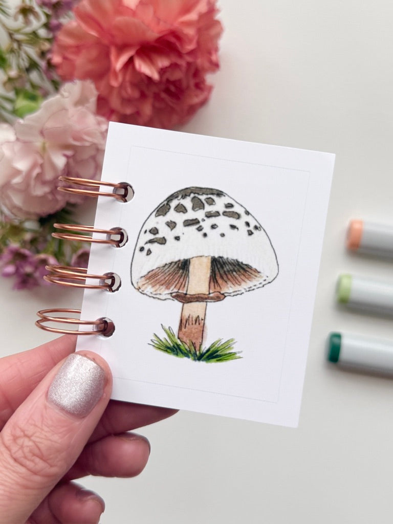 Hand-Illustrated + Handmade Mini Notebook/Sketchbook | Parasol Mushroom
