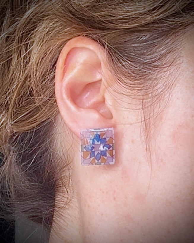 Handmade Acrylic + Resin Stud Earrings | Portuguese Tiles