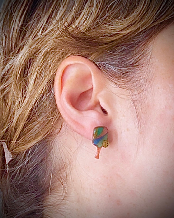 Handmade Acrylic + Resin Stud Earrings | Pickleball