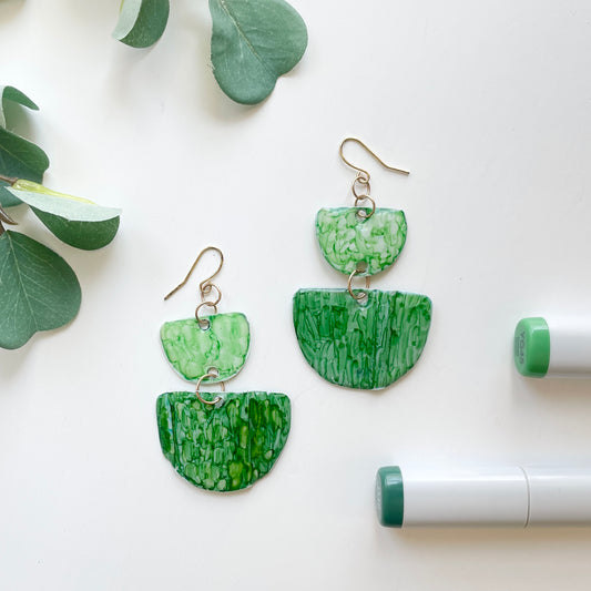Upcycled Plastic Earrings | Green Ombre Dangle Earrings | 2-Tier Upside-Down Arches