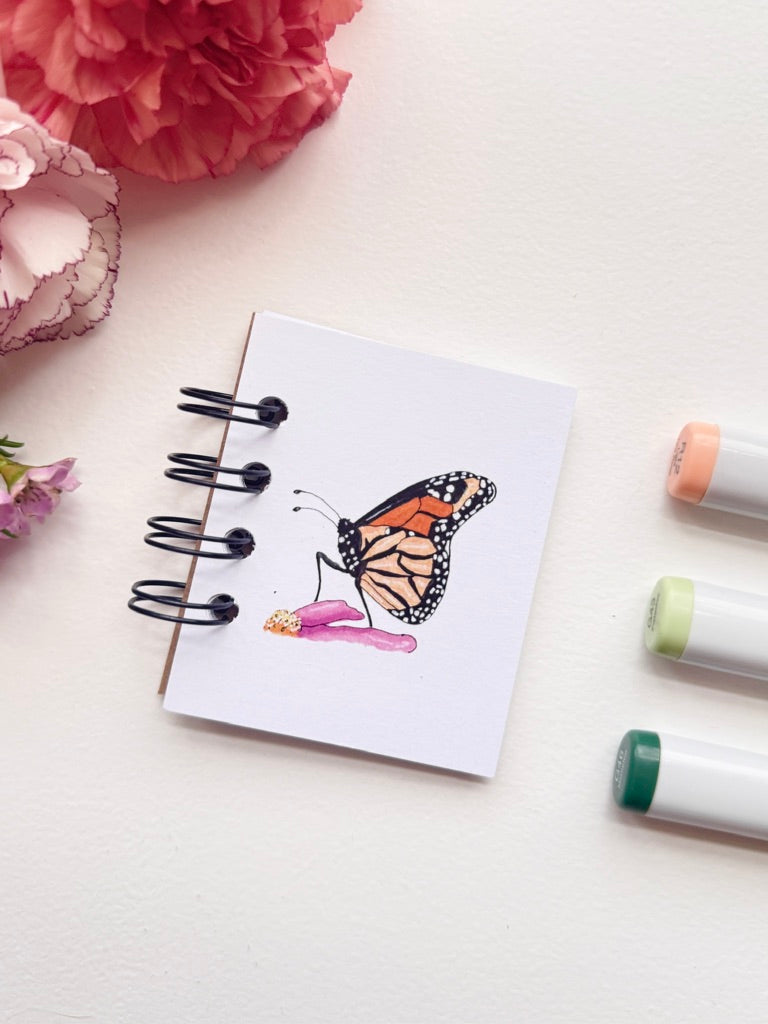 Hand-Illustrated + Handmade Mini Notebook/Sketchbook | Monarch Butterfly