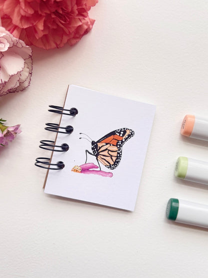 Hand-Illustrated + Handmade Mini Notebook/Sketchbook | Monarch Butterfly