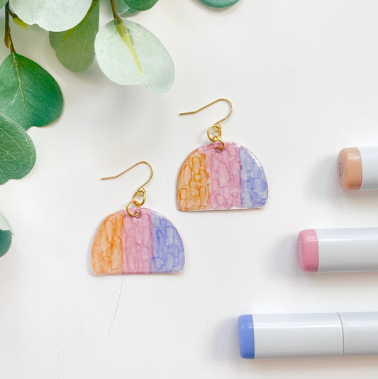 Upcycled Plastic Earrings | Large Ombre Gold Pink and Periwinkle Upside Arches
