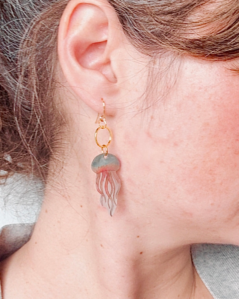 Hand-Illustrated Jellyfish | Handmade Acrylic + Resin Dangle Earrings