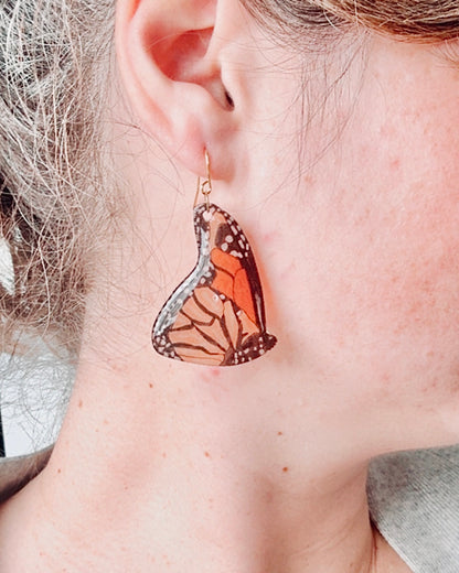 Hand-Illustrated Monarch Butterflies | Handmade Acrylic + Resin Dangle Earrings