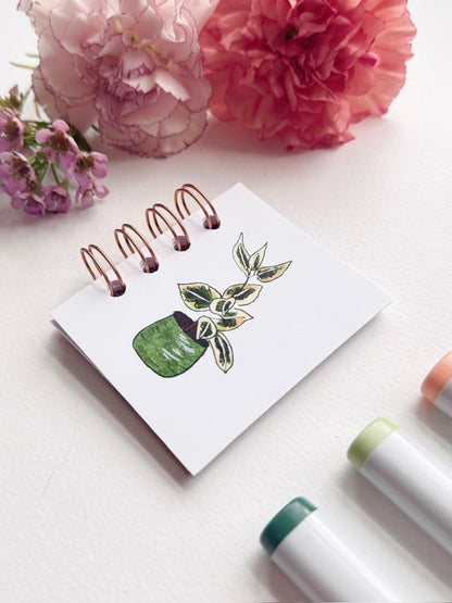 Hand-Illustrated + Handmade Mini Notebook/Sketchbook | Ficus Houseplant