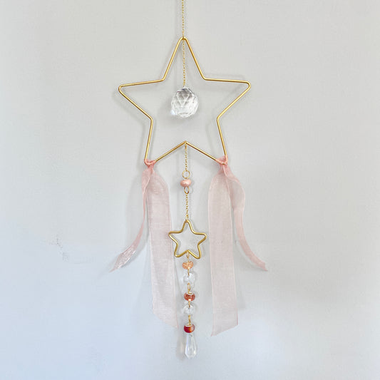 Decorative Star Suncatcher with Warm Neutral Beads and Ribbon