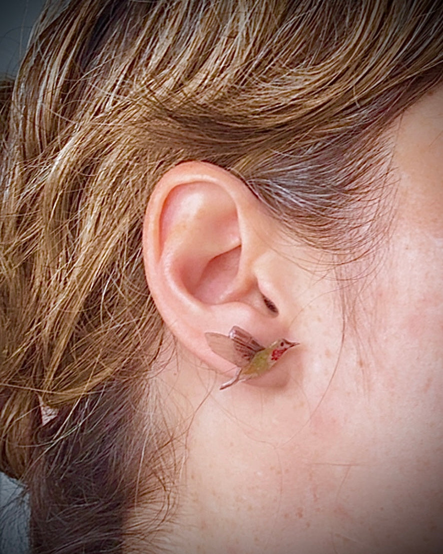 Handmade Acrylic + Resin Stud Earrings | Hummingbirds