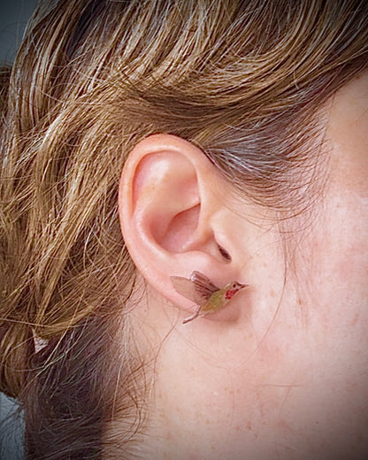 Handmade Acrylic + Resin Stud Earrings | Hummingbirds