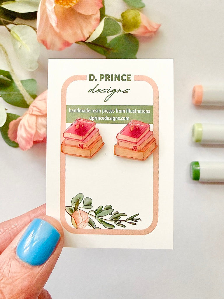 Handmade Acrylic + Resin Stud Earrings | Stack of Books