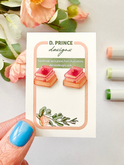 Handmade Acrylic + Resin Stud Earrings | Stack of Books