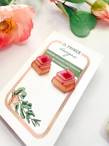 Handmade Acrylic + Resin Stud Earrings | Stack of Books