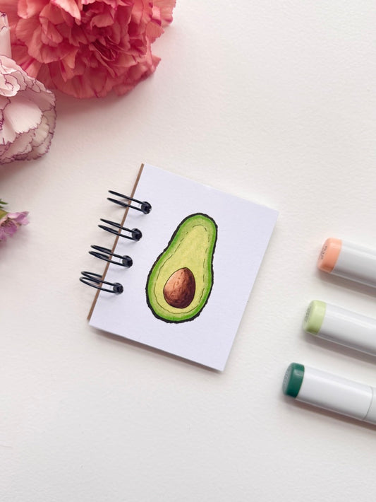 Hand-Illustrated + Handmade Mini Notebook/Sketchbook | Avocado