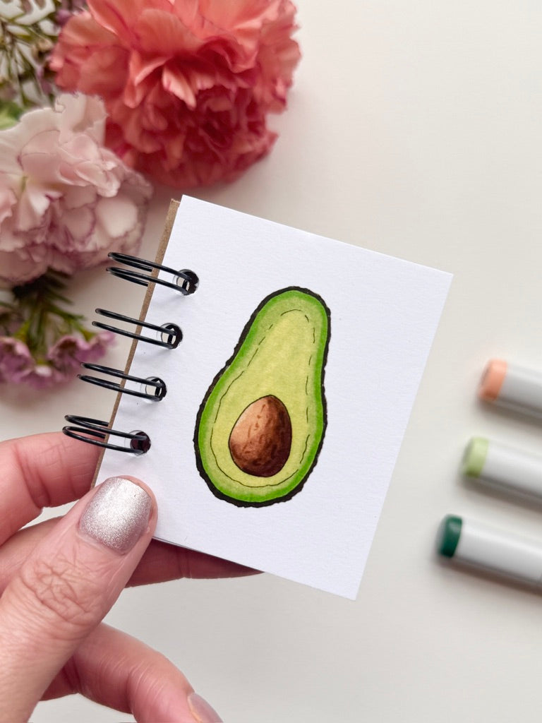 Hand-Illustrated + Handmade Mini Notebook/Sketchbook | Avocado