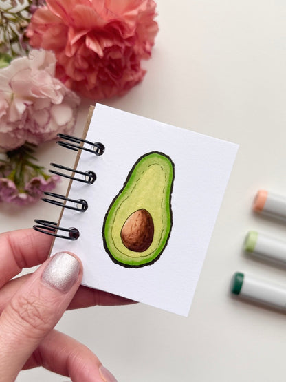 Hand-Illustrated + Handmade Mini Notebook/Sketchbook | Avocado