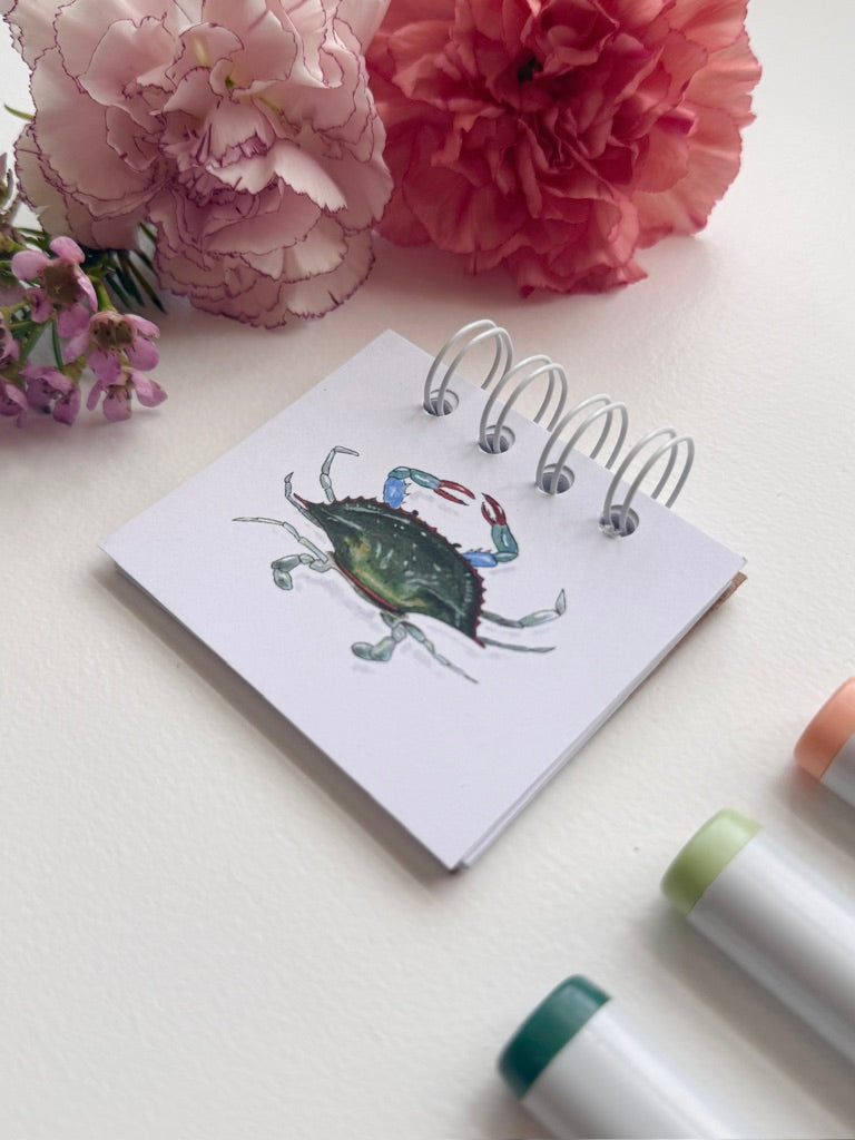 Hand-Illustrated + Handmade Mini Notebook/Sketchbook | Blue Crab