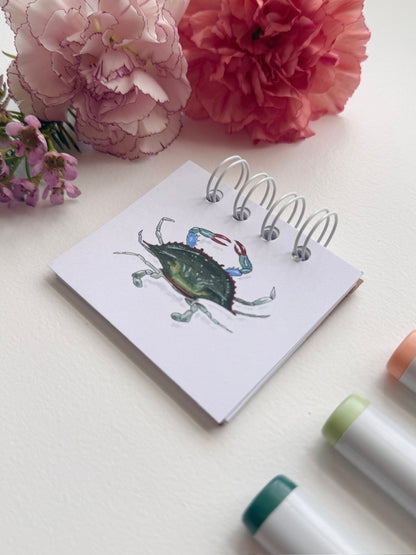 Hand-Illustrated + Handmade Mini Notebook/Sketchbook | Blue Crab
