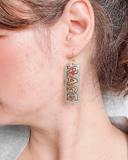 Hand-Illustrated Rage with Rainbow Flowers | Handmade Acrylic + Resin Dangle Earrings