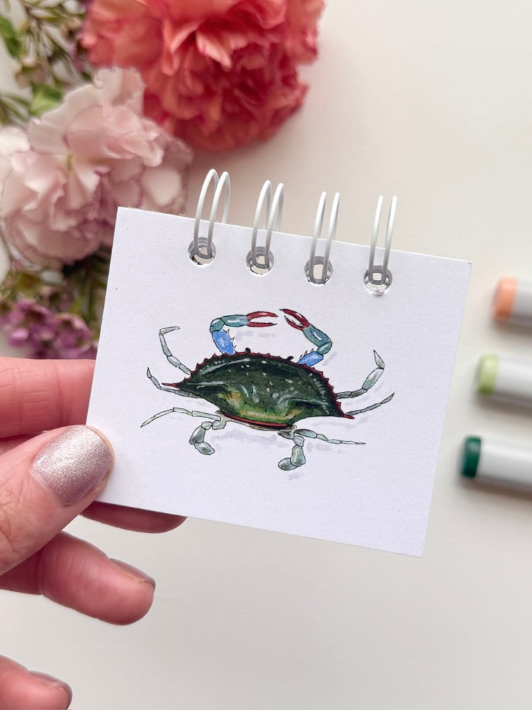 Hand-Illustrated + Handmade Mini Notebook/Sketchbook | Blue Crab