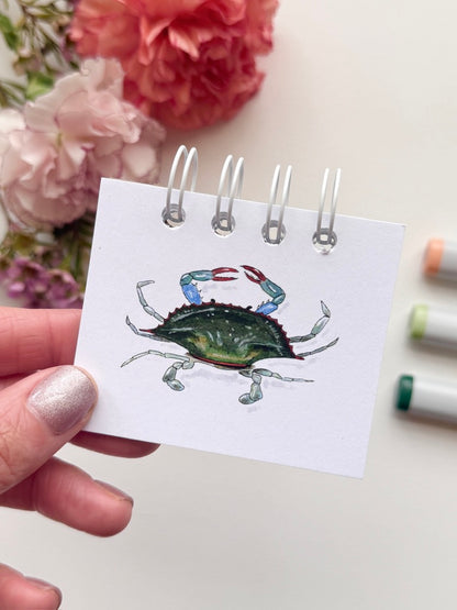 Hand-Illustrated + Handmade Mini Notebook/Sketchbook | Blue Crab