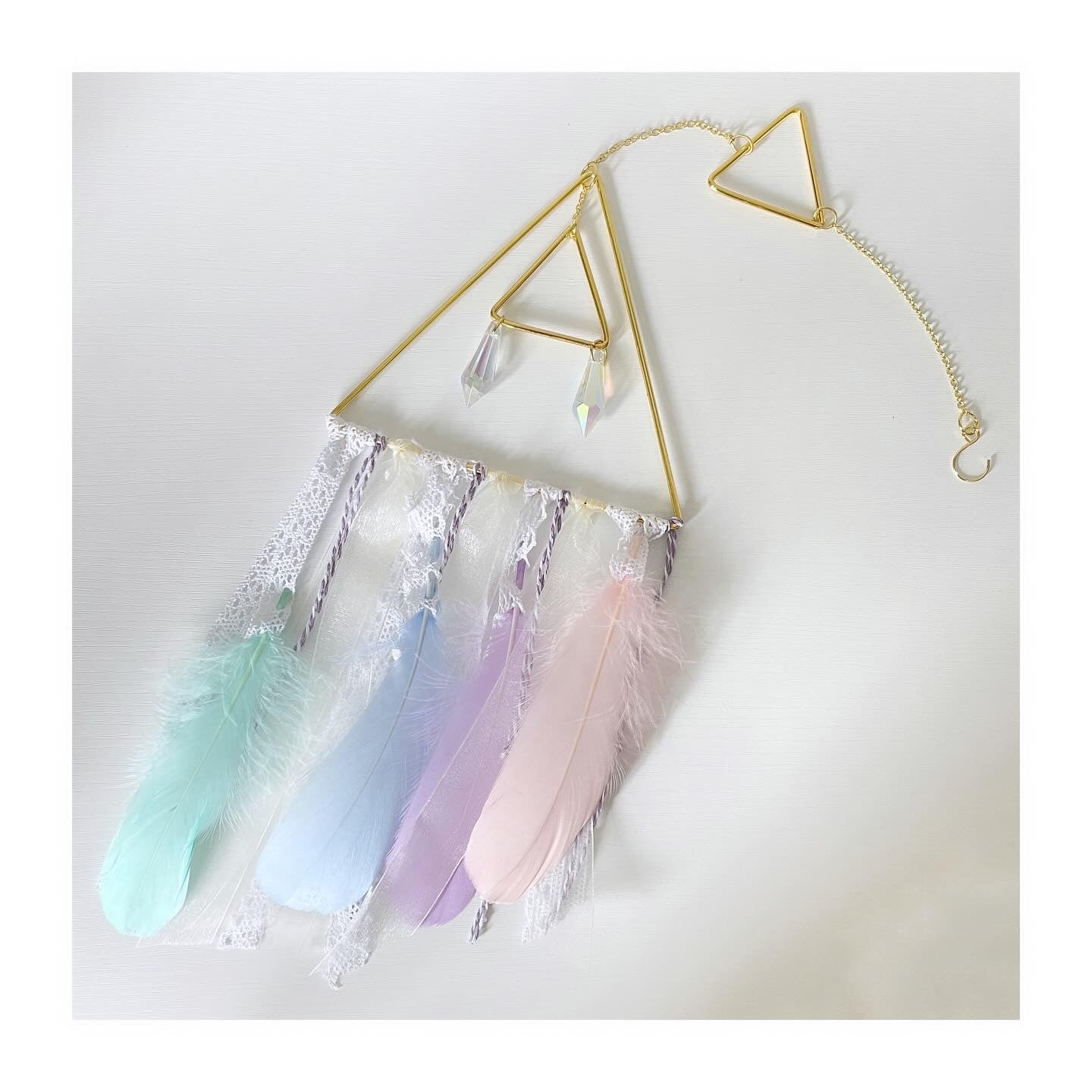 Decorative Triangle Suncatcher with Pastel Feathers