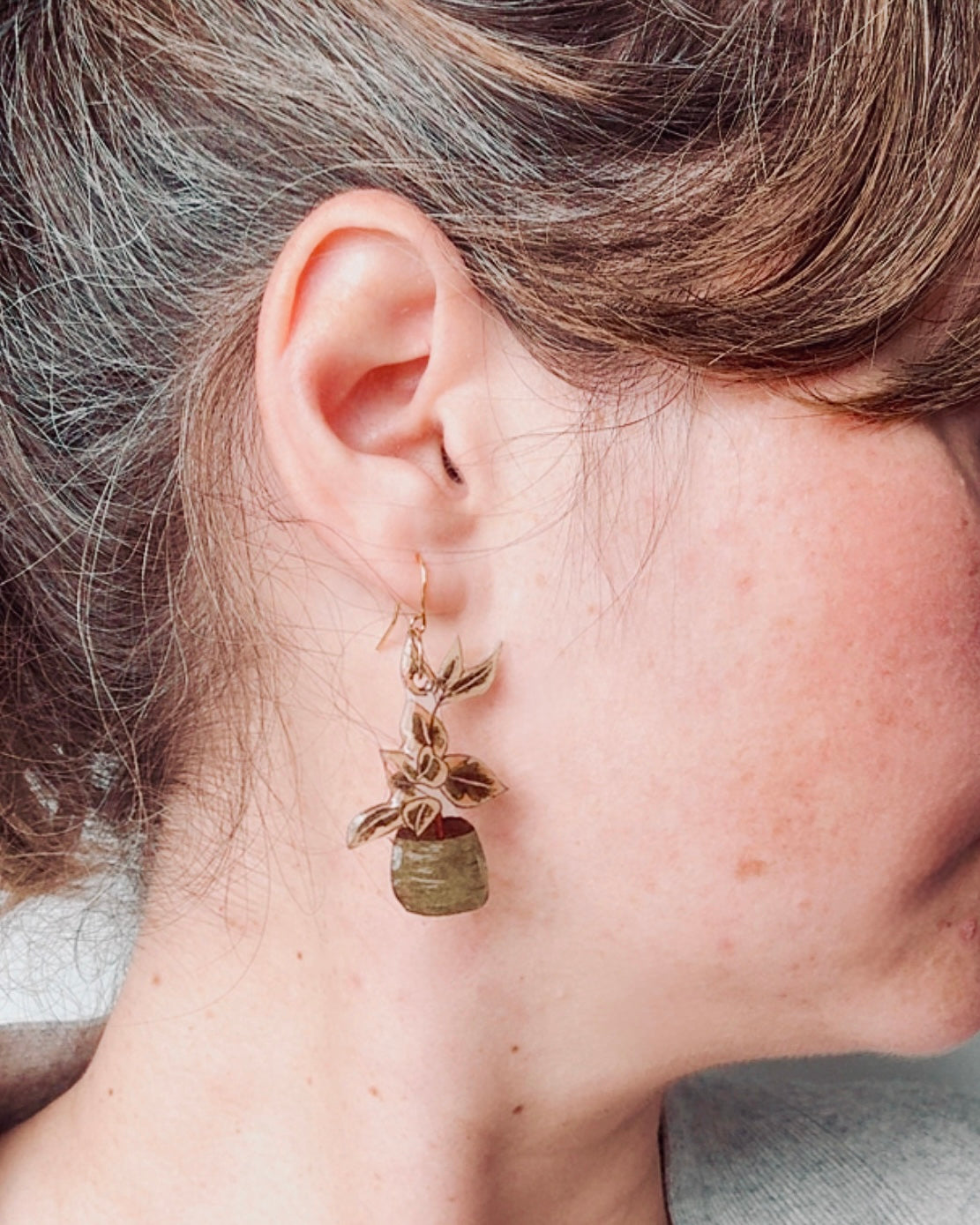 Hand-Illustrated Ficus Houseplants | Handmade Acrylic + Resin Dangle Earrings
