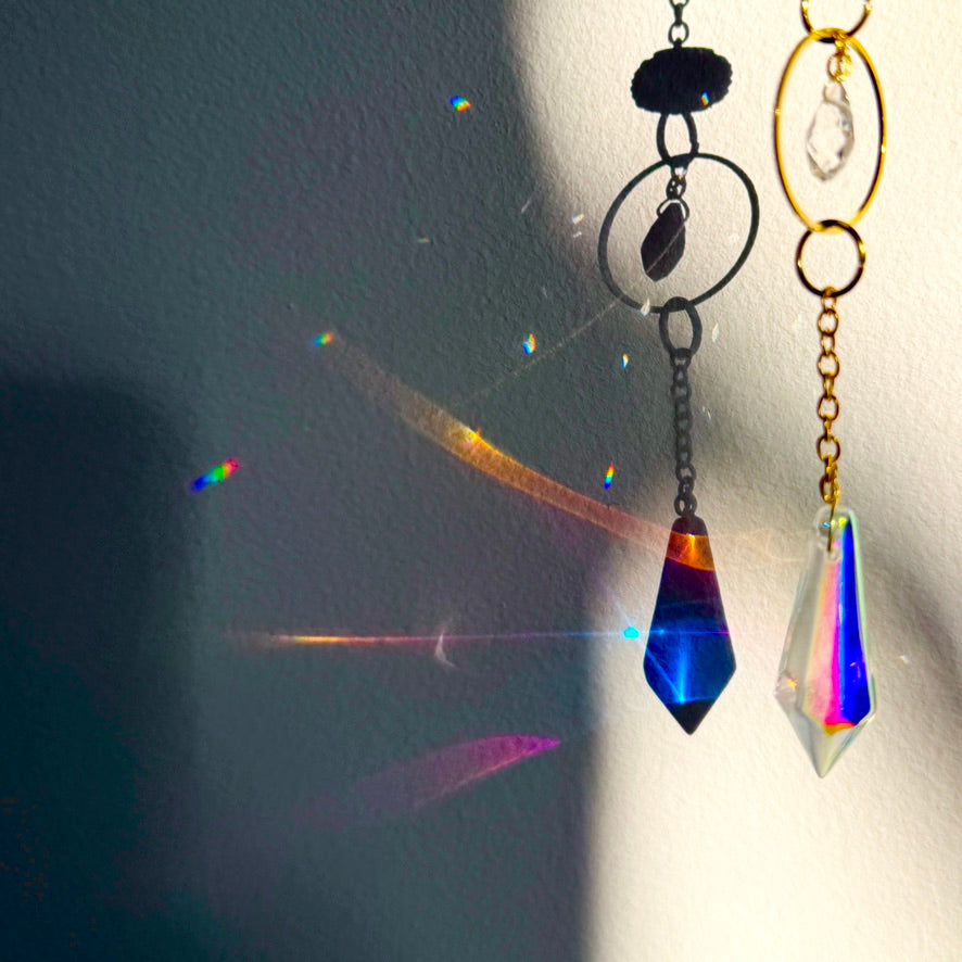 Handmade + Hand-Illustrated Blue Morpho Butterfly Suncatcher with Blue Beads