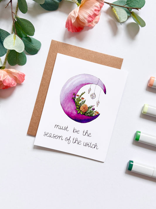 'Must be the Season of the Witch' Floral Moon | Hand Illustrated Greeting Card