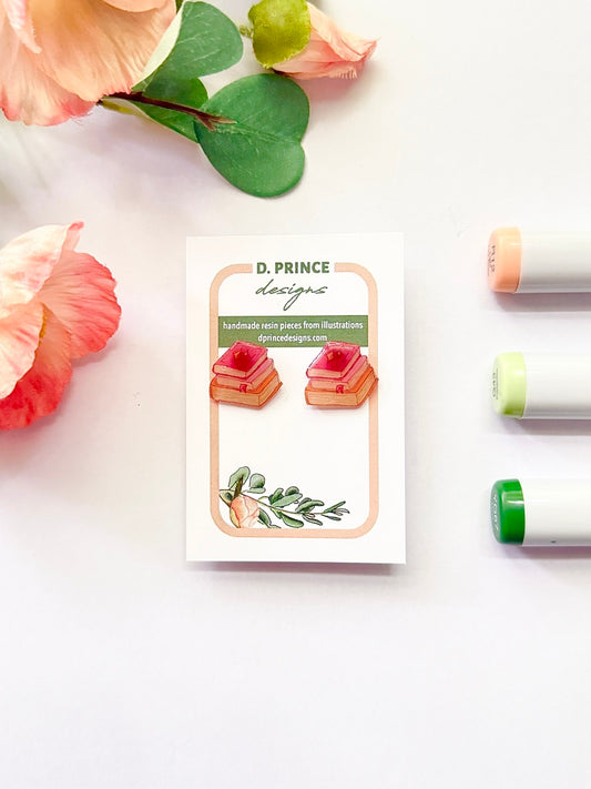 Handmade Acrylic + Resin Stud Earrings | Stack of Books