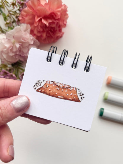 Hand-Illustrated + Handmade Mini Notebook/Sketchbook | Cannoli