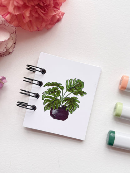 Hand-Illustrated + Handmade Mini Notebook/Sketchbook | Monstera Houseplant