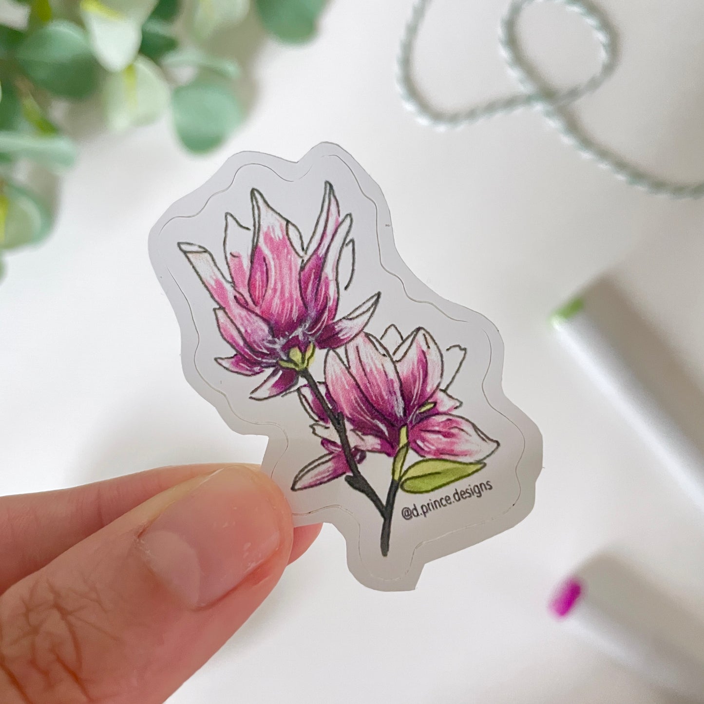 Hand-Illustrated Saucer Magnolia | 2" Vinyl Sticker