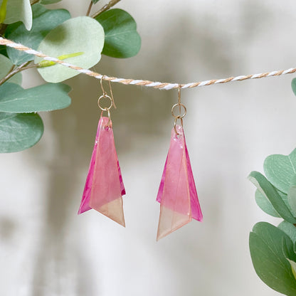 Upcycled Plastic Earrings | “The Kathy” Translucent Pink and Peach Layered Fairy Wings