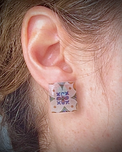 Handmade Acrylic + Resin Stud Earrings | Portuguese Tiles