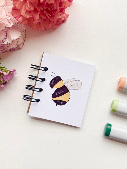 Hand-Illustrated + Handmade Mini Notebook/Sketchbook | Bumblebee