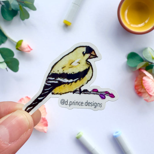 Hand-Illustrated Goldfinch | 2" Vinyl Sticker