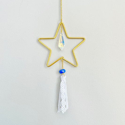 Small Decorative Iridescent Star Suncatcher with Ribbon and Bead