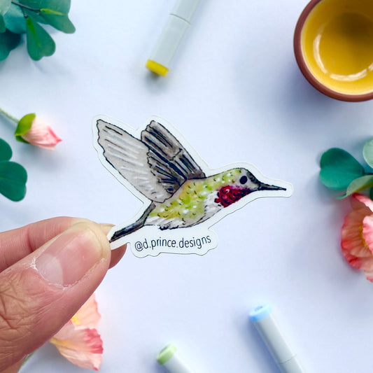 Hand-Illustrated Hummingbird | 2" Vinyl Sticker