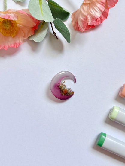Hand-Illustrated + Handmade Pink Love with Flowers Resin Hair Clip (Copy)