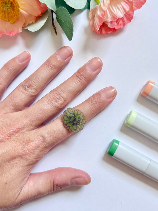 Hand-Illustrated Succulent | Handmade Resin Ring