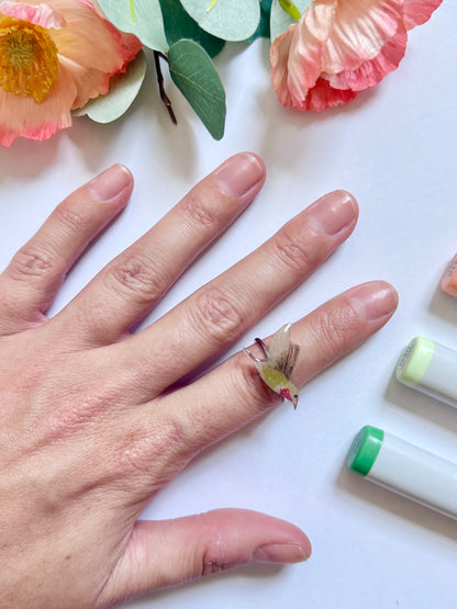 Hand-Illustrated Hummingbird | Handmade Resin Ring