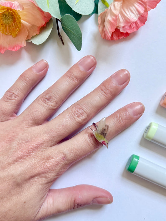 Hand-Illustrated Hummingbird | Handmade Resin Ring