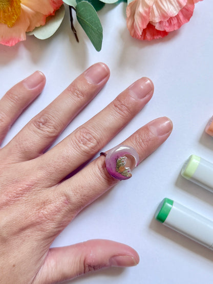 Hand-Illustrated Floral Moon | Handmade Resin Ring