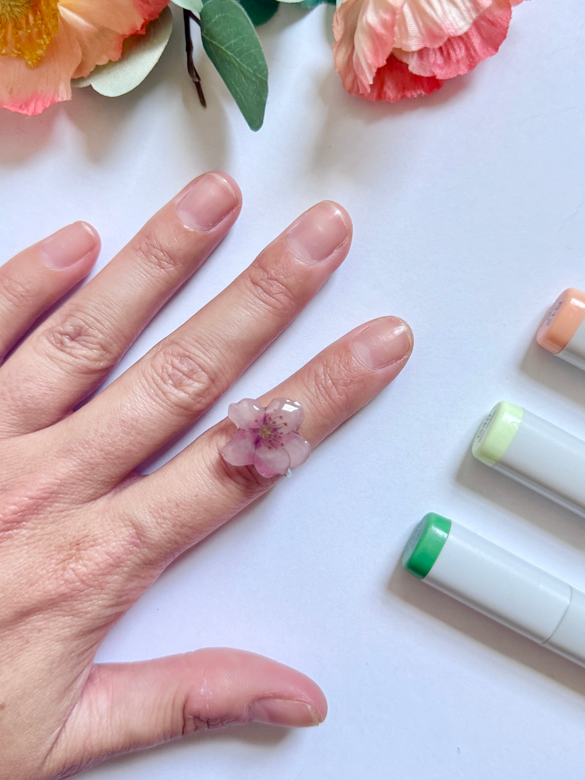 Hand-Illustrated Cherry Blossom | Handmade Resin Ring