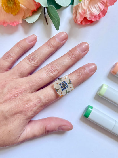 Hand-Illustrated Tile - Fleur | Handmade Resin Ring