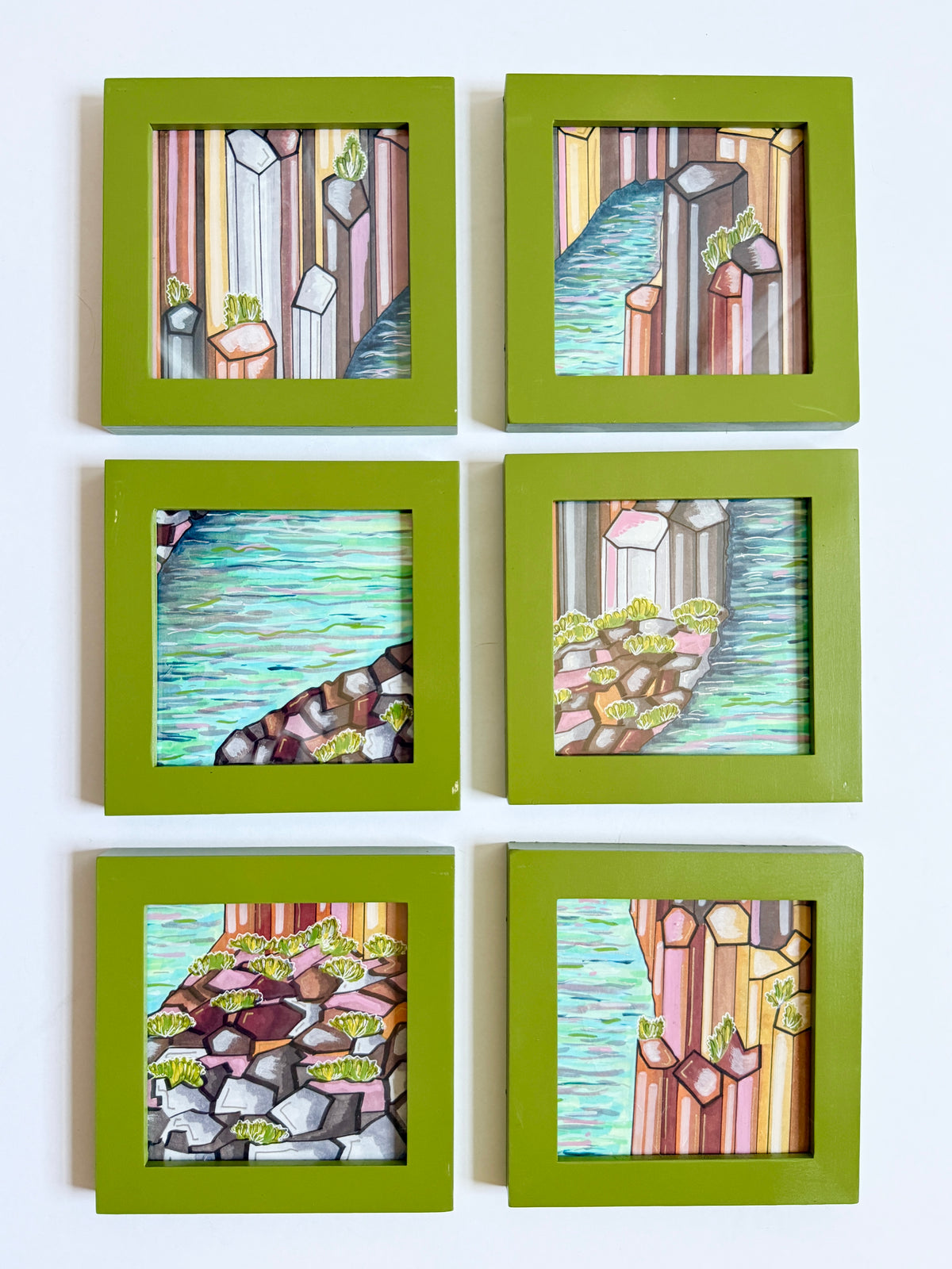 One of a Kind Batch Minis | Iceland Basalt Columns | Original 4x4 Illustrations