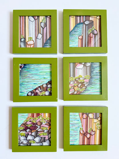 One of a Kind Batch Minis | Iceland Basalt Columns | Original 4x4 Illustrations