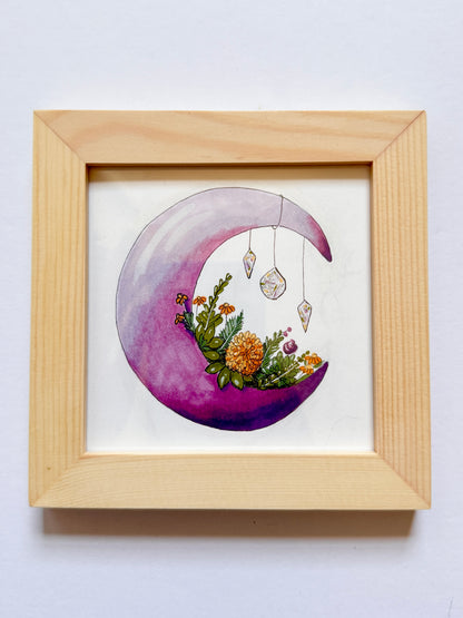 One of a Kind Mini 4x4 Illustration | Festive Fall Moon
