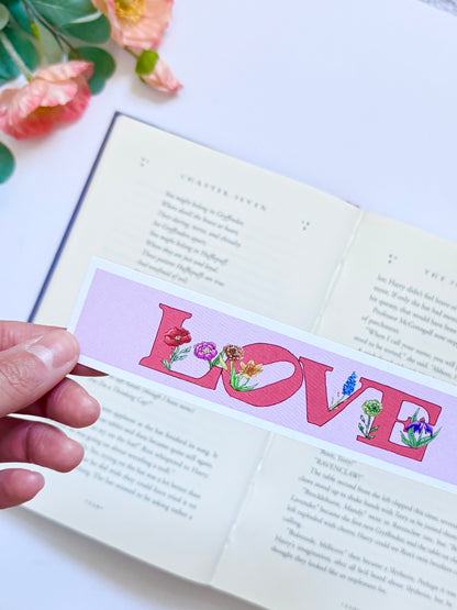 Hand-Illustrated Love with Flowers | Recycled Cardstock Bookmark