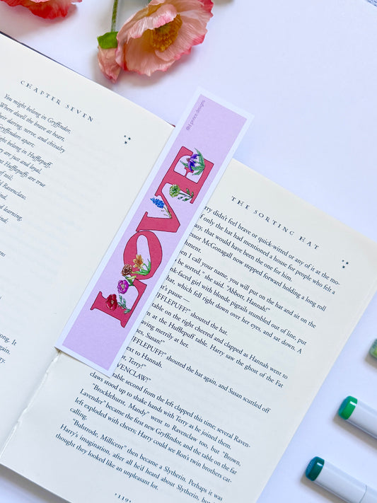 Hand-Illustrated Love with Flowers | Recycled Cardstock Bookmark